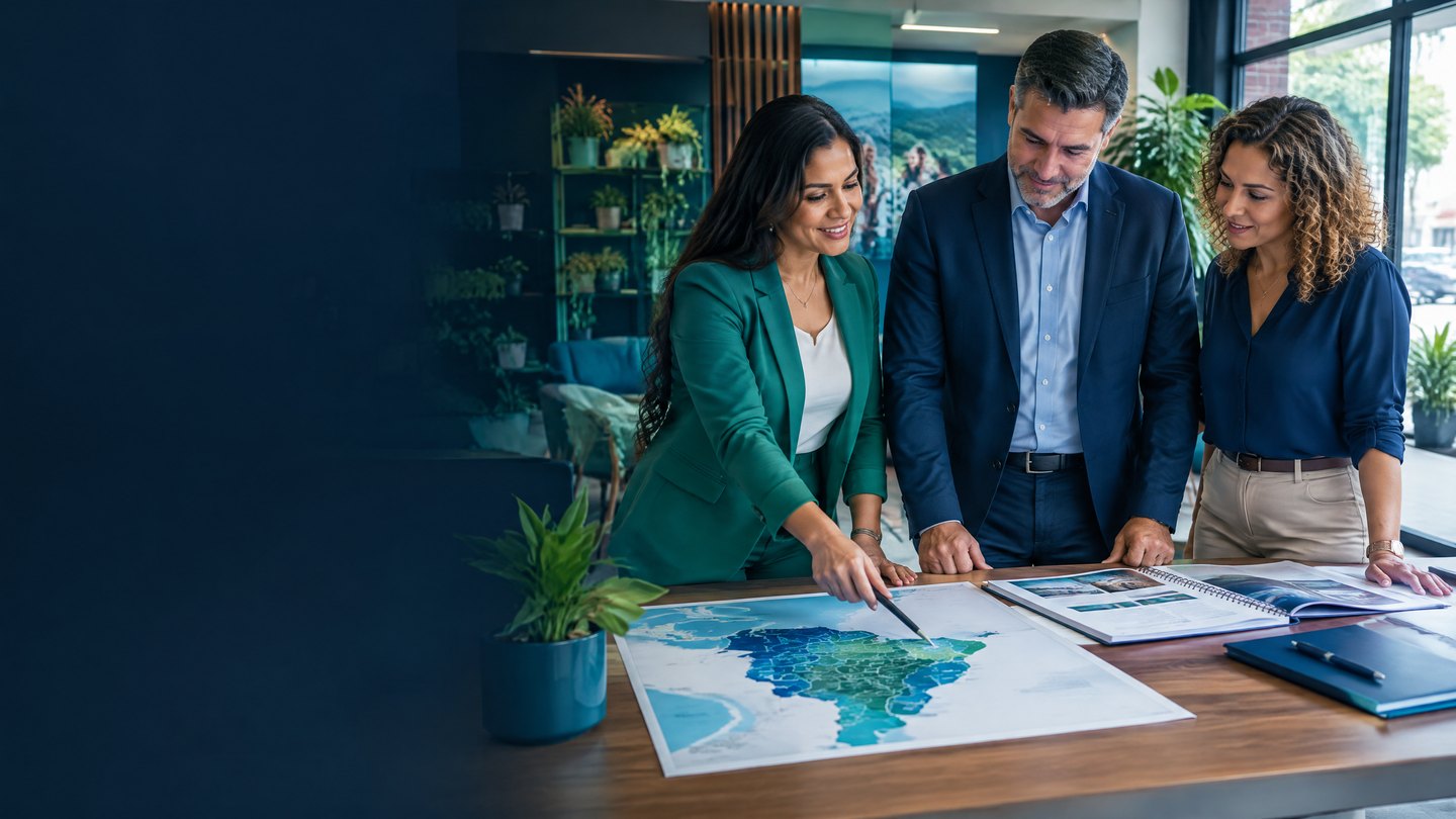 Empreendedores analisando um plano regional de expansão
